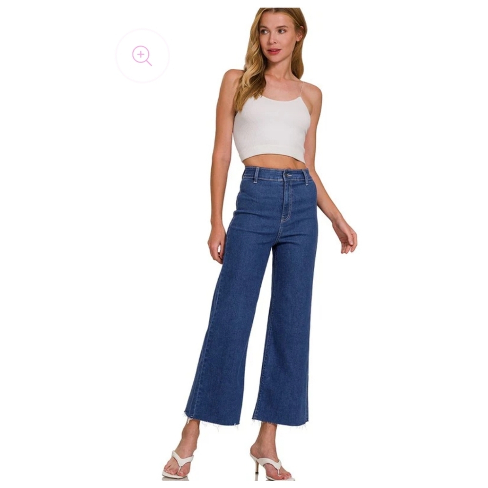 Zenana NWT Ultra High Waist Wide Leg Straight Denim Pants Size Large